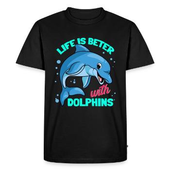 La vie est meilleure avec les dauphins Dolphin Dolphin - T-shirt Premium bio Homme - noir - Devant - Nico (187cm)