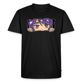 Les yeux d'anime vous regardent les yeux manga cheveux violets - T-shirt Premium bio Homme - noir - Devant - Nico (187cm)