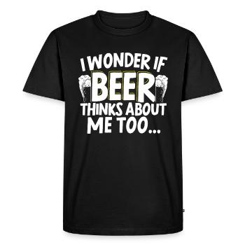 Je me demande si la bière pense à moi trop alcoolique - T-shirt Premium bio Homme - noir - Devant - Nico (187cm)