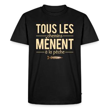 Tous les chemins mènent à la pêche blague pêcheur - T-shirt Premium bio Homme - noir - Devant - Nico (187cm)