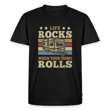 La vie vintage bascule lorsque votre maison roule en camping - T-shirt Premium bio Homme - noir - Devant - Nico (187cm)