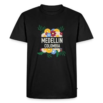 Medellin Colombia Flowers Festival Fleurs colorées - T-shirt Premium bio Homme - noir - Devant - Nico (187cm)