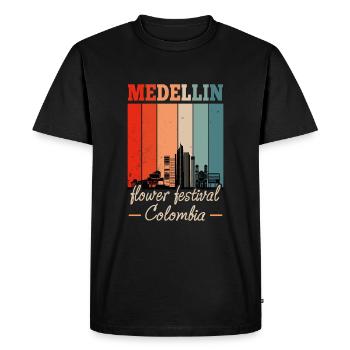Festival des fleurs vintage nostalgique de Medellin - T-shirt Premium bio Homme - noir - Devant - Nico (187cm)