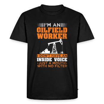 Bouche d’ouvrier des champs pétrolifères sans production d’huile filtrante - T-shirt Premium bio Homme - noir - Devant - Nico (187cm)