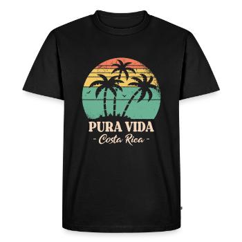 Pura Vida Costa Rica Rétro Coucher de Soleil Palmiers - T-shirt Premium bio Homme - noir - Devant - Nico (187cm)