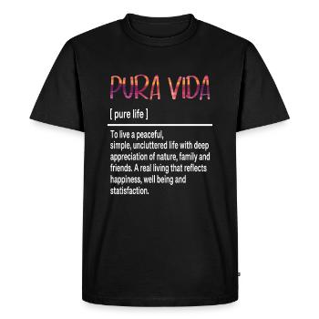 Pura Vida Definition Happiness & Simple Life - Men's Premium Organic T-Shirt - black - Front - Nico (187cm)