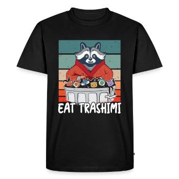 Raccoon Japanese Sushi Eat Trashimi Wordplay - Men's Premium Organic T-Shirt - black - Front - Nico (187cm)
