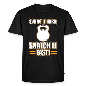 Swing It Hard Snatch It Fast Kettlebell Dumbbells - T-shirt Premium bio Homme - noir - Devant - Nico (187cm)
