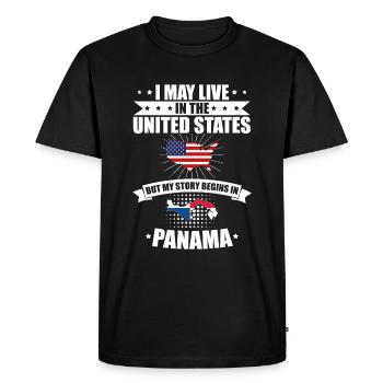 En direct États-Unis Mon histoire commence Panama - T-shirt Premium bio Homme - noir - Devant - Nico (187cm)