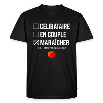 Célibataire En Couple Blague Maraîcher Humour - T-shirt Premium bio Homme - noir - Devant - Nico (187cm)