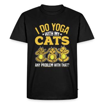 Yoga and cats meditate Namaste gift - Men's Premium Organic T-Shirt - black - Front - Nico (187cm)