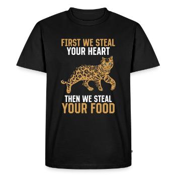 Chats Jeu de mots Griffe Cœur Puis Cadeau de Nourriture - T-shirt Premium bio Homme - noir - Devant - Nico (187cm)