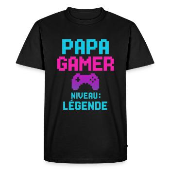 Papa GAMER Niveau : Légende cadeau fête des pères - T-shirt Premium bio Homme - noir - Devant - Nico (187cm)