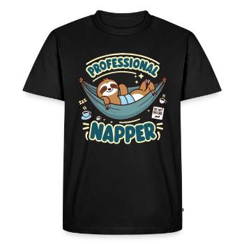 Professional Napper - Funny Sloth Design - Men's Premium Organic T-Shirt - black - Front - Nico (187cm)