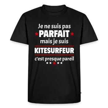 Pas parfait mais kitesurfeur, fête des pères, noël - T-shirt Premium bio Homme - noir - Devant - Nico (187cm)