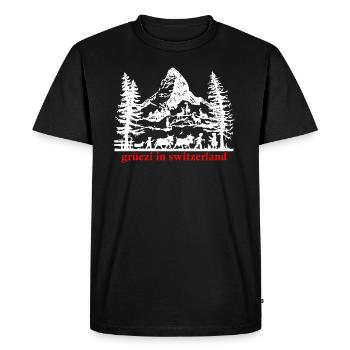 GRÜEZI EN SUISSE! Idée cadeau Montagne Suisse - T-shirt Premium bio Homme - noir - Devant - Nico (187cm)