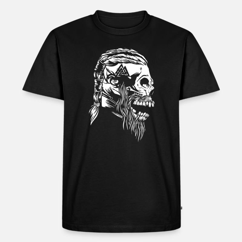 Wikinger Schädel mit Tattoos - Männer Premium Bio T-Shirt - Schwarz