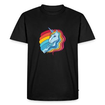 Licorne arc-en-ciel femelle aux cheveux arc-en-ciel - T-shirt Premium bio Homme - noir - Devant - Nico (187cm)