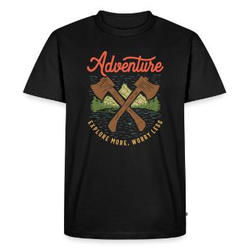 Explore More, Worry Less - Inspirational Quote - Men's Premium Organic T-Shirt - black - Front - Nico (187cm)