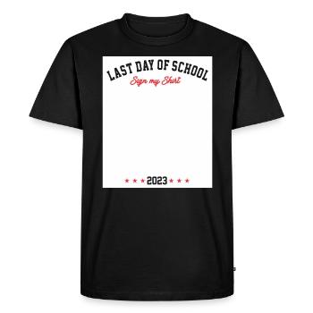 Dernier jour d’école Signez ma chemise - Drôle - T-shirt Premium bio Homme - noir - Devant - Nico (187cm)