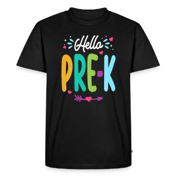 Bonjour Pre-K Enseignant à la rentrée scolaire - T-shirt Premium bio Homme - noir - Devant - Nico (187cm)