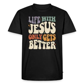 La vie avec Jésus : citation chrétienne inspirante - T-shirt Premium bio Homme - noir - Devant - Nico (187cm)