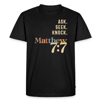 Ask Seek Knock Matthieu 7:7 Citation chrétienne - T-shirt Premium bio Homme - noir - Devant - Nico (187cm)