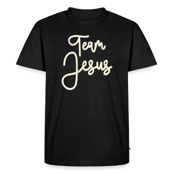 L’équipe Jésus s’unit dans la foi et l’amour - T-shirt Premium bio Homme - noir - Devant - Nico (187cm)