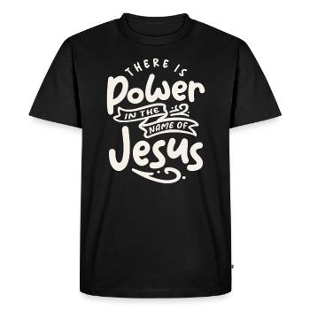 Puissance dans le Nom de Jésus Citation chrétienne - T-shirt Premium bio Homme - noir - Devant - Nico (187cm)