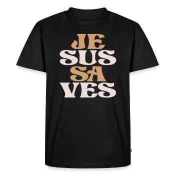 Jesus Saves Christian Quote - Men's Premium Organic T-Shirt - black - Front - Nico (187cm)