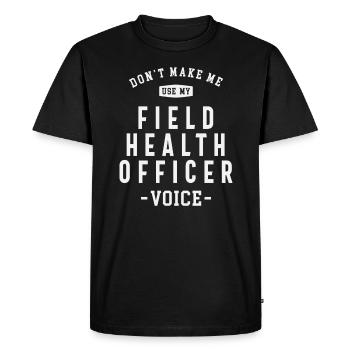 Agent de santé sur le terrain - Voix de l’autorité - T-shirt Premium bio Homme - noir - Devant - Nico (187cm)