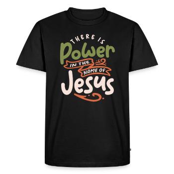Puissance dans le nom de Jésus citation chrétienne - T-shirt Premium bio Homme - noir - Devant - Nico (187cm)