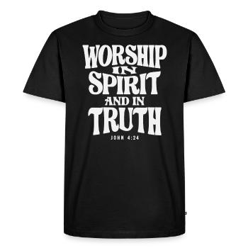 Worship in Spirit and in Truth - Christian Quote - Men's Premium Organic T-Shirt - black - Front - Nico (187cm)