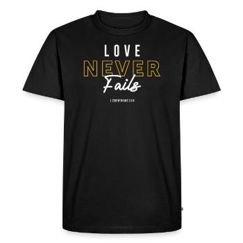 Love Never Fails - 1 Corinthians 13:8 Christian - Men's Premium Organic T-Shirt - black - Front - Nico (187cm)