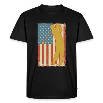 Golfing American Flag - Men's Premium Organic T-Shirt - black - Front - Nico (187cm)