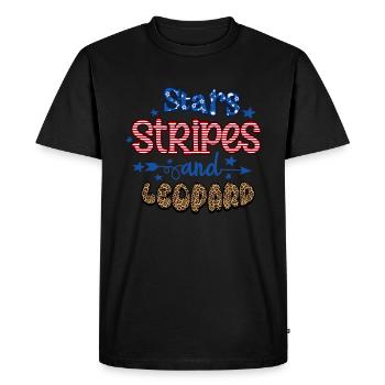 Stars Stripes et Leopard Joyeux 4 juillet - T-shirt Premium bio Homme - noir - Devant - Nico (187cm)