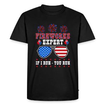 Fireworks Expert If I Run You Run Independence Day - Men's Premium Organic T-Shirt - black - Front - Nico (187cm)
