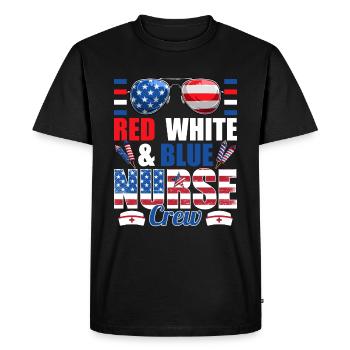 Drapeau américain de l’équipage de l’infirmière rouge blanc bleu - T-shirt Premium bio Homme - noir - Devant - Nico (187cm)