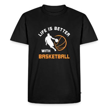 La vie est meilleure avec le basket disant cadeau - T-shirt Premium bio Homme - noir - Devant - Nico (187cm)