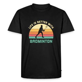 Life is better with Badminton Sport Team - Men's Premium Organic T-Shirt - black - Front - Nico (187cm)