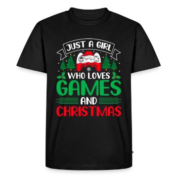 Juste une fille qui aime les jeux et Noël - T-shirt Premium bio Homme - noir - Devant - Nico (187cm)