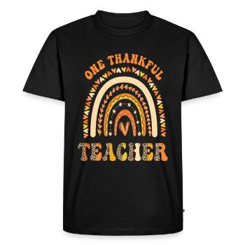 One Thankful Teacher Leopard Rainbow Groovy - Men's Premium Organic T-Shirt - black - Front - Nico (187cm)