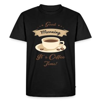 Bonjour, c’est l’heure du café - T-shirt Premium bio Homme - noir - Devant - Nico (187cm)