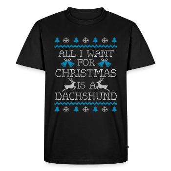 Christmas Dachshund Funny - Men's Premium Organic T-Shirt - black - Front - Nico (187cm)