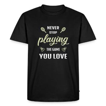 N’arrêtez jamais de jouer au jeu Badminton en disant - T-shirt Premium bio Homme - noir - Devant - Nico (187cm)