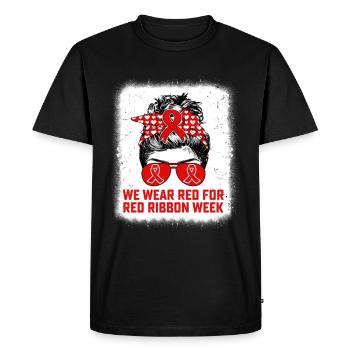 Nous portons du rouge pour l’enseignant de sensibilisation à la Semaine du ruban rouge - T-shirt Premium bio Homme - noir - Devant - Nico (187cm)