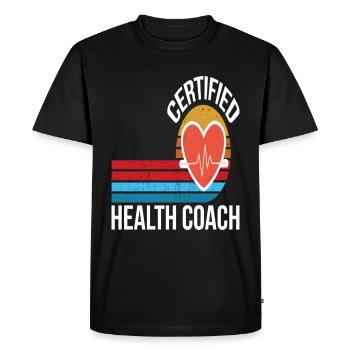 Certified Health Coach - Men's Premium Organic T-Shirt - black - Front - Nico (187cm)