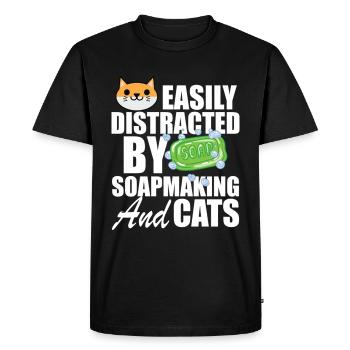 Soap Maker Easily Distracted By Soapmaking And Cat - Men's Premium Organic T-Shirt - black - Front - Nico (187cm)