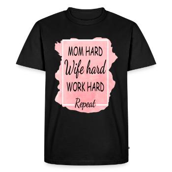 Maman Femme Dur Dur Travail Dur Répéter - T-shirt Premium bio Homme - noir - Devant - Nico (187cm)