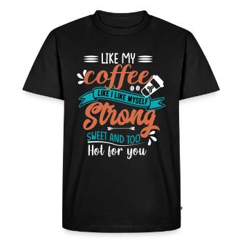 Comme mon café comme je m’aime fort sucré - T-shirt Premium bio Homme - noir - Devant - Nico (187cm)